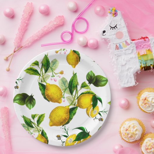Zitronen, Zitrusfrüchte, mediterrane Kunst Pappteller (Party)
