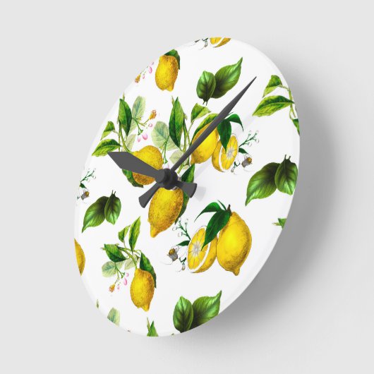 Zitronen, Zitrusfrüchte, mediterrane Kunst Runde Wanduhr (Winkel)