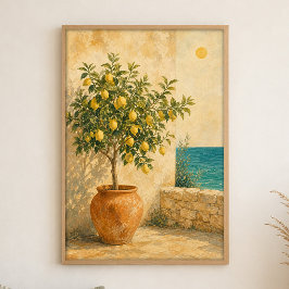 Zitronenbaum am Meer Aquarell Küstenposter Poster