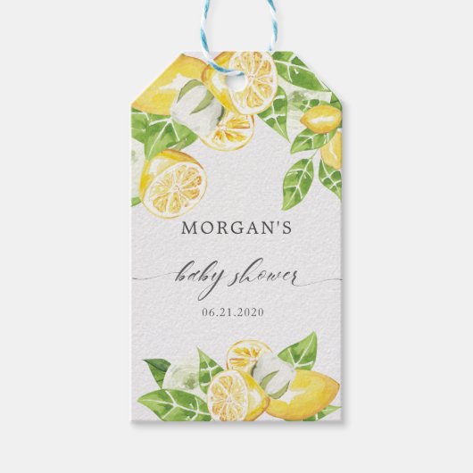 Zitronenbaum Blume Babydusche Monogramm Geschenkanhänger (Vorderseite)