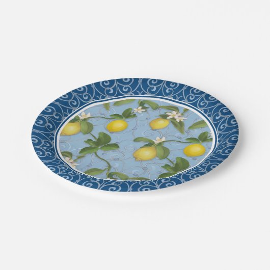 Zitronenbaum Espalier w Schmiedeeisen-Zaun-Kunst Pappteller (Schrägansicht)