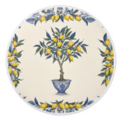 Zitronenbaum in Blau und Weiße Pot Lemons Keramikknauf (Vorderseite)