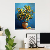 Zitronenbaum in Terrakottatopf mit Blüten Poster (Heimbüro)