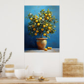 Zitronenbaum in Terrakottatopf mit Blüten Poster (Küche)