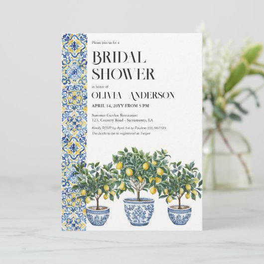 Zitronenbaum Italienisches Brautparty Einladung (Stehend Vorderseite)