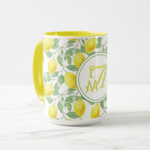 Zitronenbaum-Monogramm-Muster Gelbgrüne Dekoration Tasse