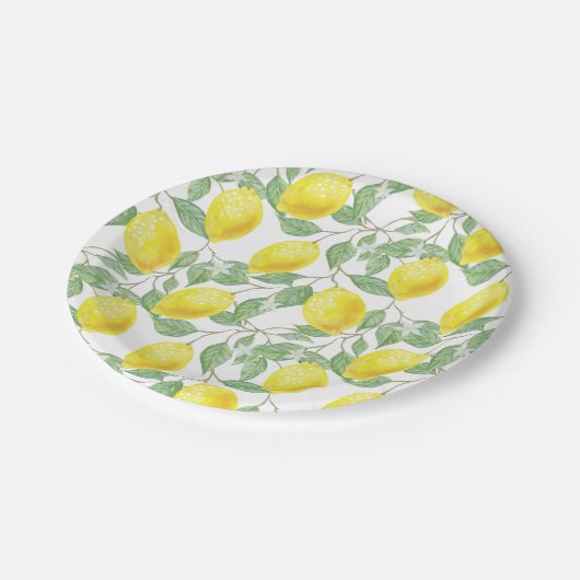 Zitronenbaum-Muster Pappteller (Schrägansicht)