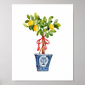 Zitronenbaumtopiar in blauer Vase Poster (Vorne)