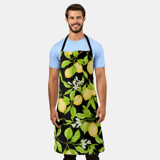 Zitronenbaumzweig mit Zitronen, Blume und Blätter. Schürze (Getragen)