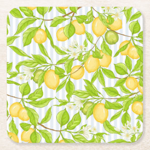 Zitronenbaumzweig: Streifen nahtloses Muster Rechteckiger Pappuntersetzer