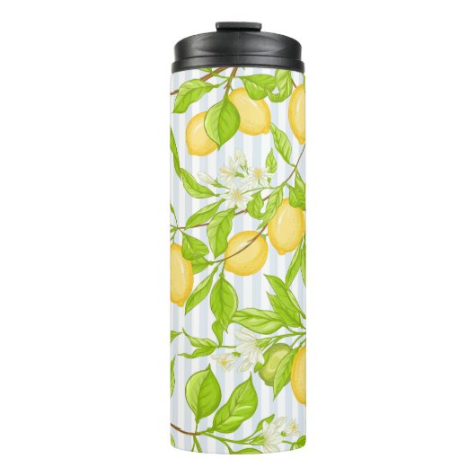 Zitronenbaumzweig: Streifen nahtloses Muster Thermosbecher (Vorderseite)