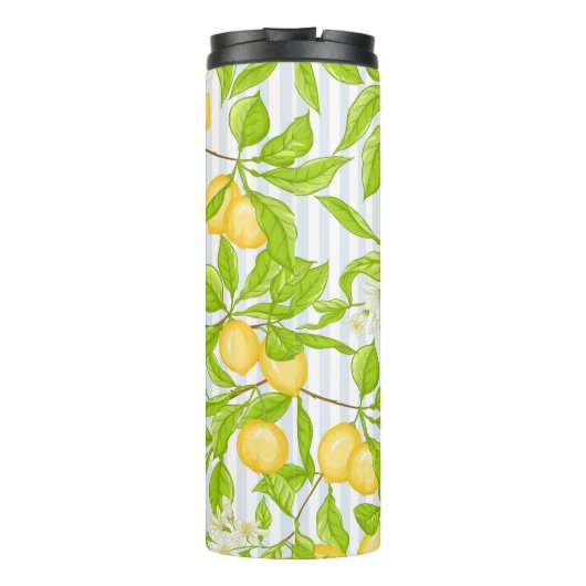 Zitronenbaumzweig: Streifen nahtloses Muster Thermosbecher (Rückseite)