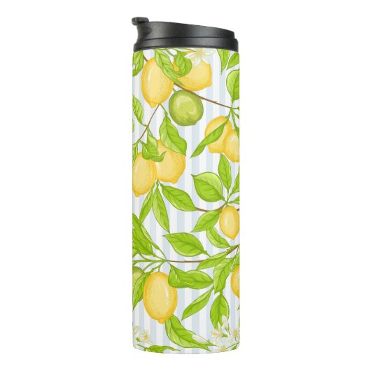 Zitronenbaumzweig: Streifen nahtloses Muster Thermosbecher (Nach rechts gedreht)