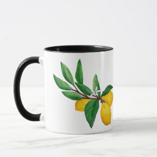 Zitronenblatt-Wasserfarben-Design in Schwarz Fri Tasse