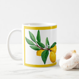 Zitronenblatt-Wasserfarben-Gelb-Liniendesign | Zit Kaffeetasse