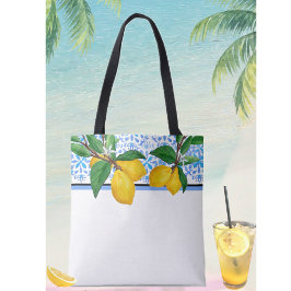 Zitronenblatt-Wasserfarben-Tasche | Blaues Amalfi- Tasche