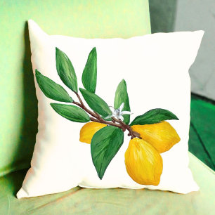 Zitronenblätter Zitrusgelb Grünes Blatt Aquarell Kissen
