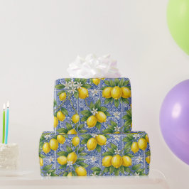 Zitronenblaue französische Wasserfarbenfliese Geschenkpapier