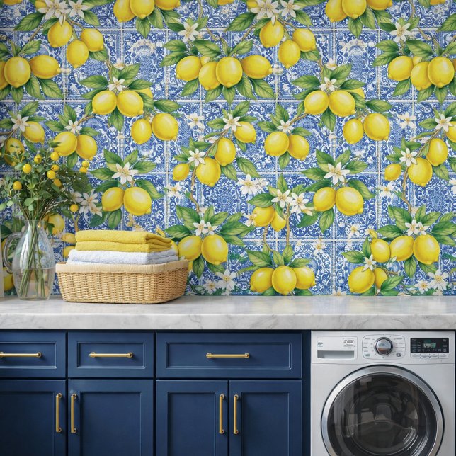 Zitronenblaue französische Wasserfarbenfliese Tapete (Von Creator hochgeladen)