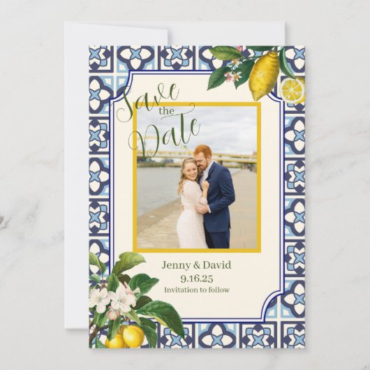 Zitronenblüten in Italien - Verlobung Save the Dat Einladung (Vorderseite)