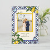 Zitronenblüten in Italien - Verlobung Save the Dat Einladung (Stehend Vorderseite)