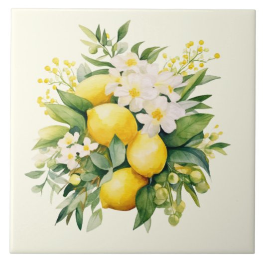 Zitronenbouquet mit weißen Blüten Fliese (Vorderseite)
