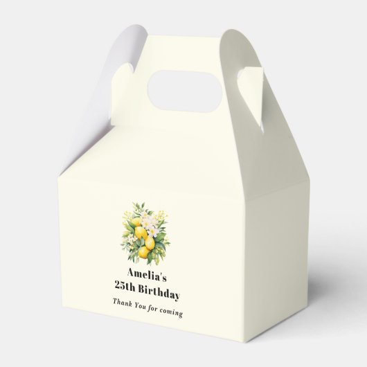 Zitronenbouquet mit weißen Blüten Geschenkschachtel (Vorderseite)