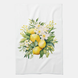 Zitronenbouquet mit weißen Blüten Geschirrtuch