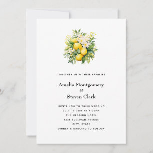 Zitronenbouquet mit weißen Blüten Hochzeit Einladung