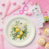 Zitronenbouquet mit weißen Blüten Pappteller (Party)