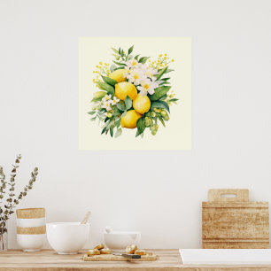 Zitronenbouquet mit weißen Blüten Poster