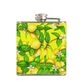 Zitronendruck auf gelber Flasche Flachmann (Rückseite)