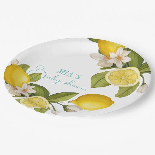 Zitronendusche Pappteller (Schrägansicht)