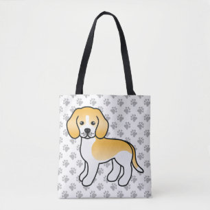Zitronenfarbener und Weißer Beagle Cartoon Hund & Tasche