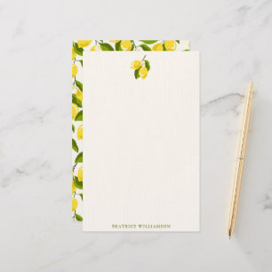 Zitronenfrucht Aquarellmuster Personalisierter Nam Briefpapier