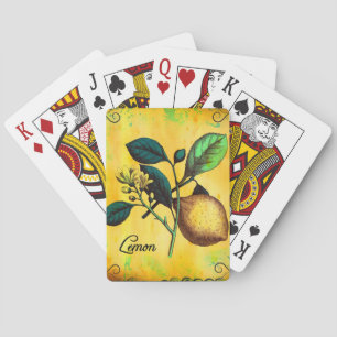 Zitronenfrucht Blumen Blätter Vintage Botanik Spielkarten