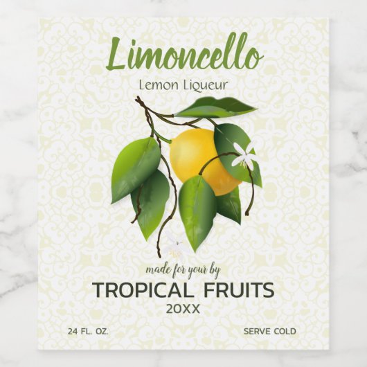 Zitronenfrucht | Limoncello Weinetikett (Einzelnes Label)