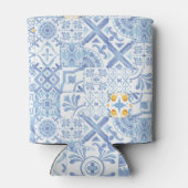 Zitronenfrucht-Monogramm, blaue Fliese Dosenkühler (Rückseite)