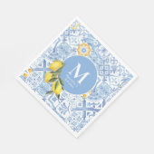 Zitronenfrucht-Monogramm, blaue Fliese Serviette (Ecke)