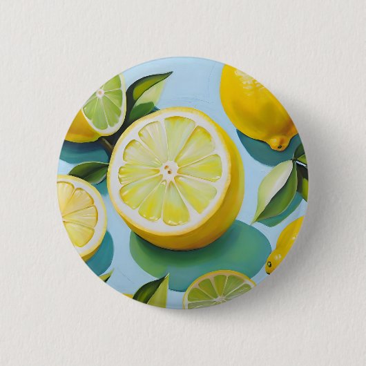 Zitronenfrüchte auf blau button (Vorderseite)