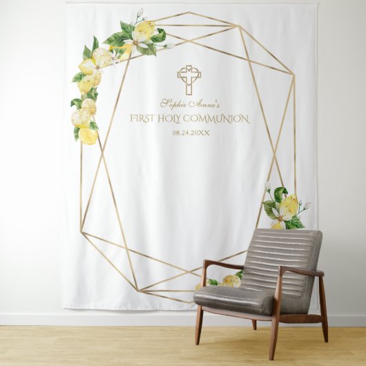 Zitronenfrüchte Gold Heilige Kommunion Hintergrund Wandteppich (Beispiel)