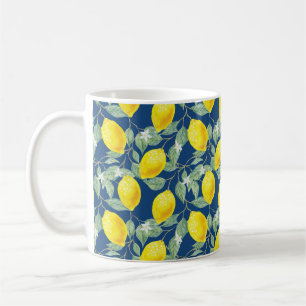 ZITRONENFRÜCHTE IN LANDESBLAU KAFFEETASSE