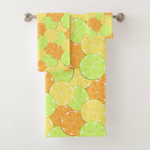 Zitronenfrüchte Orangenfrucht Limonen Fruchtstücke Badhandtuch Set