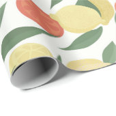 Zitronenfrüchte und Orangenfrüchte mit Blätter auf Geschenkpapier (Rolleneckpunkt)