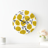 Zitronenfrüchte: Vintages, nahtloses Design. Große Wanduhr (Zuhause)