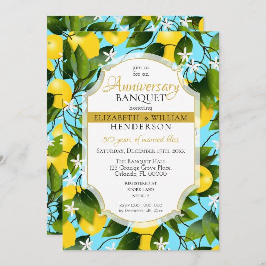 Zitronenfrüchte Zitrusfrüchte | Hochzeitstag Einladung (Vorne/Hinten)