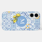 Zitronenfruchtmonogramm, blaue Kachel Case-Mate iPhone Hülle (Rückseite (Horizontal))