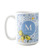 Zitronenfruchtmonogramm, blaue Kachel