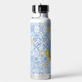 Zitronenfruchtmonogramm, blaue Kachel Trinkflasche (rechts)