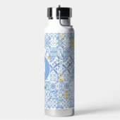 Zitronenfruchtmonogramm, blaue Kachel Trinkflasche (Links)